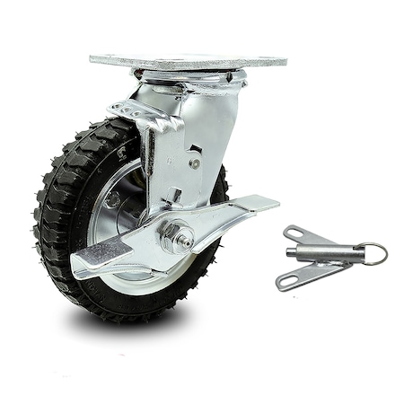 Service Caster 6 Inch Black Pneumatic Wheel Swivel Caster with Brake and Bolt Swivel Lock SCC SCC-100S150-PNB-TLB-BSL